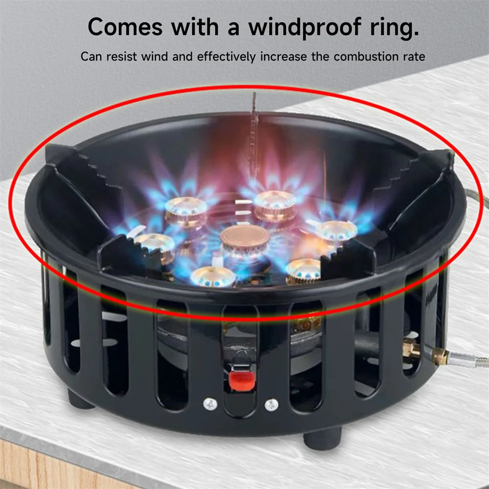 7-Core Camping Stove High-Power Strong Fire Portable Tourist Gas Burner Windproof Electronic Ignition Camping Equipment