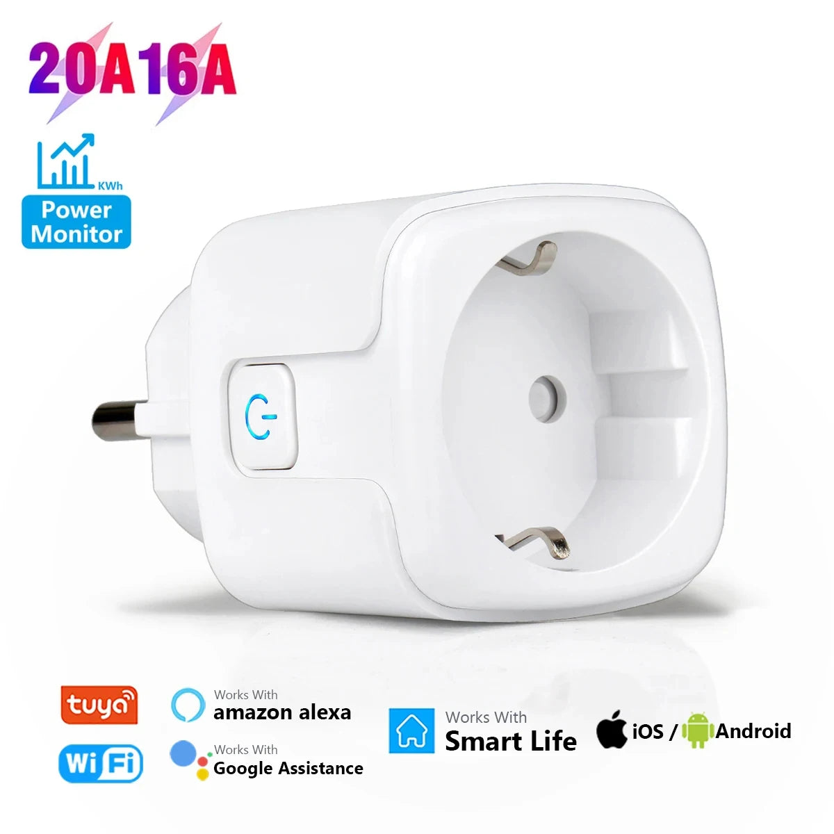 UNKAS EU Socket 16A/20A Wifi Plug Power Outlet Alexa Google Home For Tuya Smart Life APP Remote Voice Control