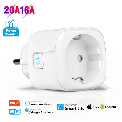 UNKAS EU Socket 16A/20A Wifi Plug Power Outlet Alexa Google Home For Tuya Smart Life APP Remote Voice Control