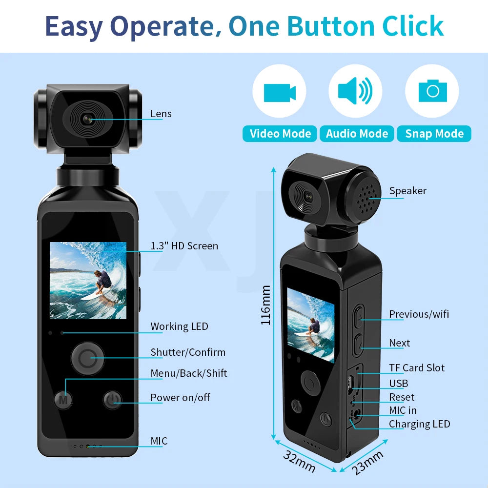 4K Ultra HD Pocket Action Camera 270° Rotatable Vlog Wifi Mini Sports Cam Waterproof Case Helmet Travel Bicycle Driver Recorder