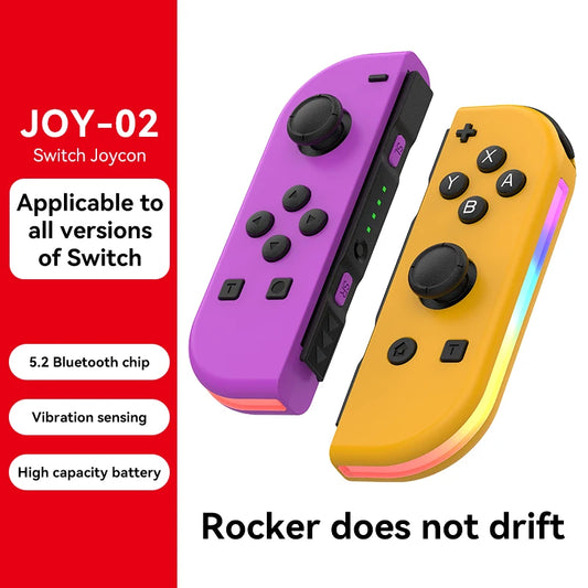 JOY 02 Wireless Gamepad RGB LED 5.2 BT Switch L/R Joypad for Nintendo Switch/Lite/Oled Cons Joystick with Dual Vibration For PC