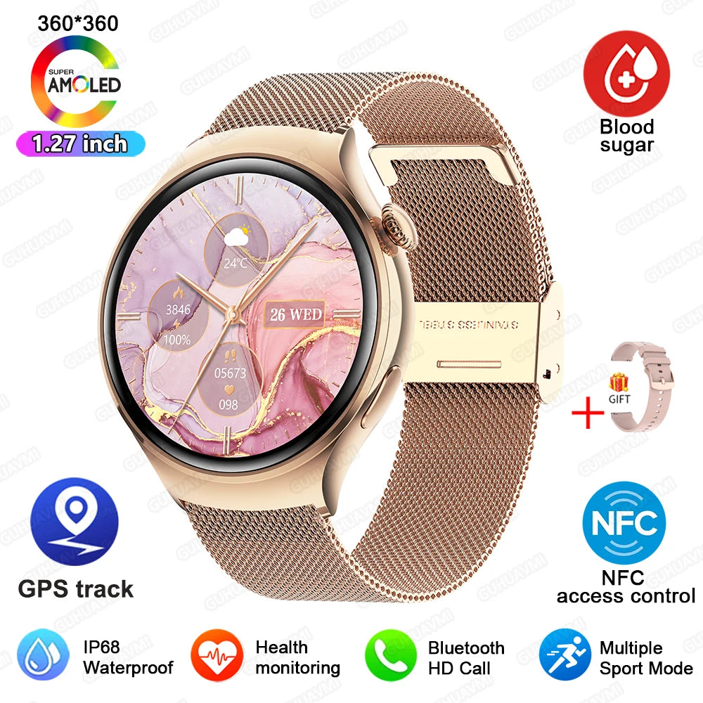 2024 New For Huawei Watch 4 Mini NFC Smart Watch Women AMOLED HD Screen IP68Waterproof Heart Rate Blood Sugar BT Call Smartwatch