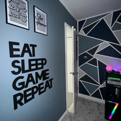 Nordic Modern Large Eat Sleep Game Repeat Word Gamer Games Bedroom Boys Wall Art Home Gaming Room Decoration Acrylic 3D Letters