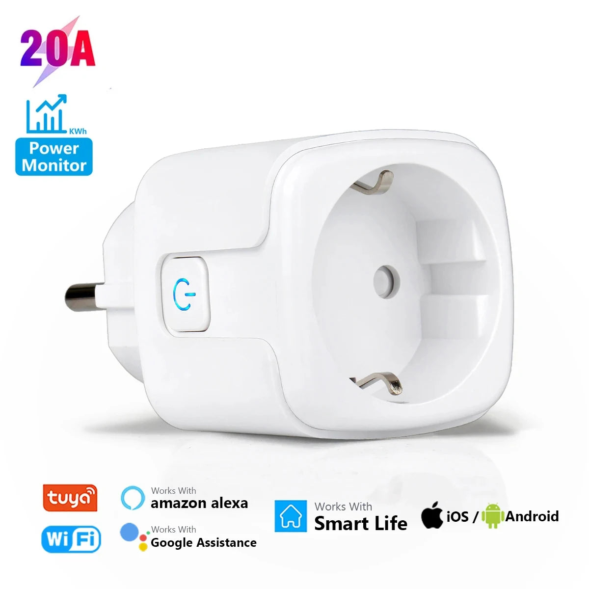 UNKAS EU Socket 16A/20A Wifi Plug Power Outlet Alexa Google Home For Tuya Smart Life APP Remote Voice Control