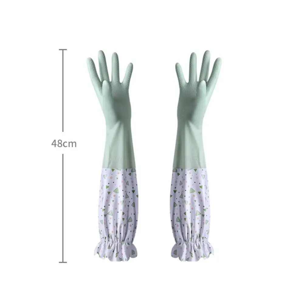 Latex Rubber Dish Washing Gloves Velvet Elastic Cuffs Housework Gloves Long Sleeve Waterproof Winter Cleaning Gloves Kitchen