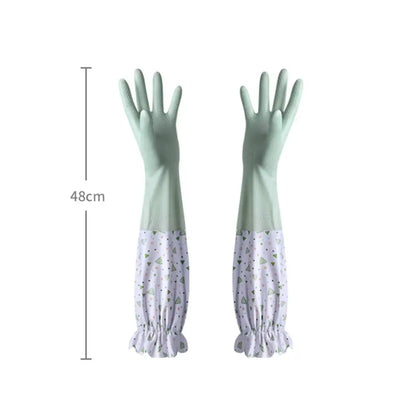 Latex Rubber Dish Washing Gloves Velvet Elastic Cuffs Housework Gloves Long Sleeve Waterproof Winter Cleaning Gloves Kitchen