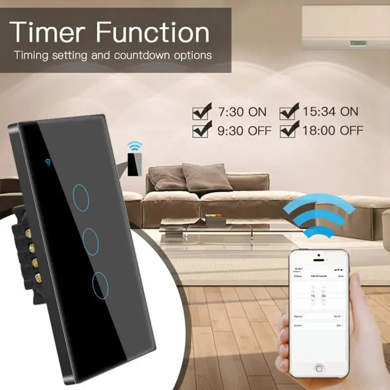 Tuya US WiFi Smart Light Switch Neutral Wire Required 1/2/3/4 Gang Smart Home Switch Works With Smart Life APP Alexa Google Home