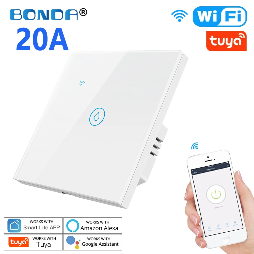 Water Heater Switches EU/UK/US/Brazil Standard 20A 40A 8000W Voice Touch Panel Timer Alexa Google Home Wifi Sensor Smart Switch