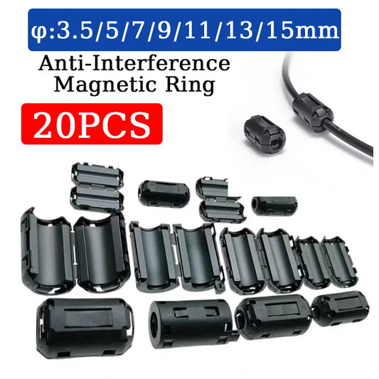 3.5/5/7/9/11/13/15mm Ferrite Core Cord Ring Choke Bead EMI Noise Suppressor Filter For Power Cord USB Cable Audio Video Cables