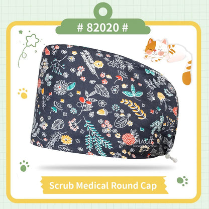 Nice-looking Printing Doctor Hat Surgical Cap for Long Hair Classic Nurse Baotou Caps Women Men Sweat-absorbent Towel Scrub Hat