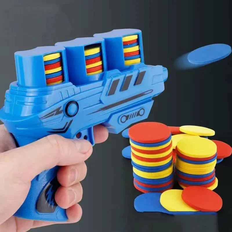 Children Fun Toys Flying Saucer Guns Ejection Flying Disc 100 EVA Soft Bullets Toy Gun Kids Outdoor Games Interactive Sport Toys
