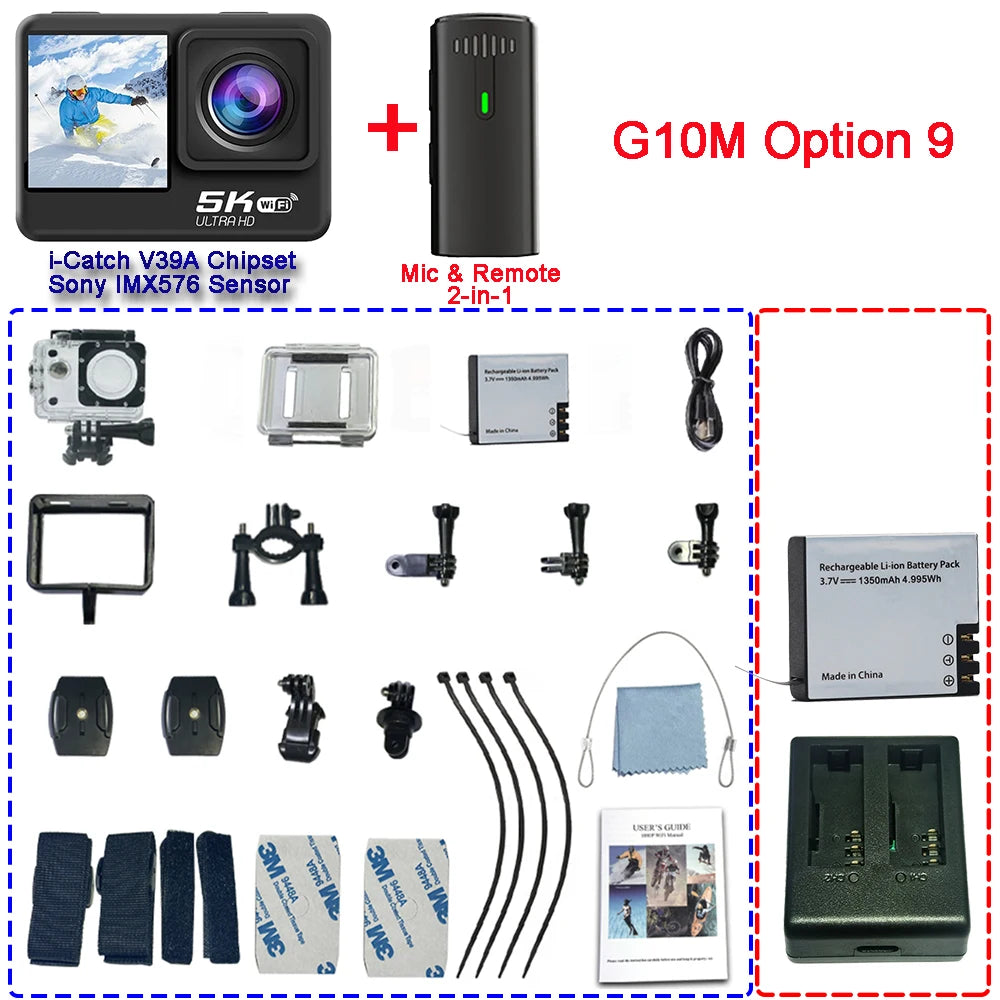 Action Camera 5K 4K60FPS EIS 48MP Wi-Fi Dual Screen 170D 8X Zoom Pre Record 30M Waterproof Sport Camera With Sony IMX576 Lens