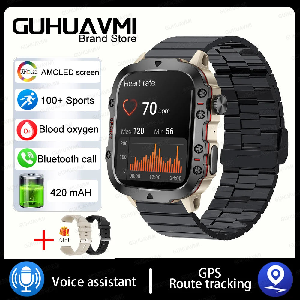 2024 New Rugged Military GPS Smart Watch Men AMOLED HD Screen Heart Rate Bluetooth Call Waterproof Outdoor SmartWatch For Xiaomi
