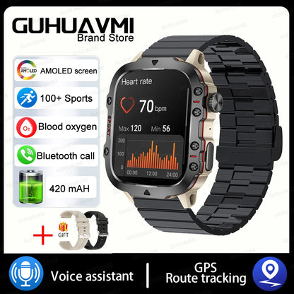 2024 New Rugged Military GPS Smart Watch Men AMOLED HD Screen Heart Rate Bluetooth Call Waterproof Outdoor SmartWatch For Xiaomi
