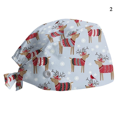 Christmas Adjustable Printed Nurse Cap Sweat-absorbent Elastic Dust-proof Neutral Baotou Cap Cute Fashion Halloween Surgical Cap