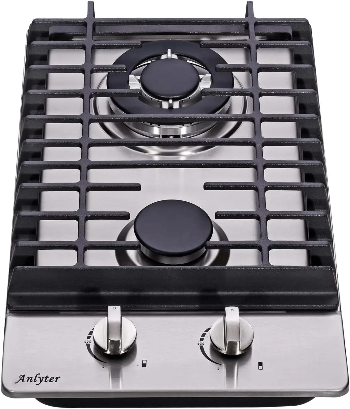 12 Inch Gas Cooktop, 2 Burners Built-in Gas Stovetop Stainless Steel Gas Stove Top LPG/NG Convertible Dual Fuel Sealed Hob