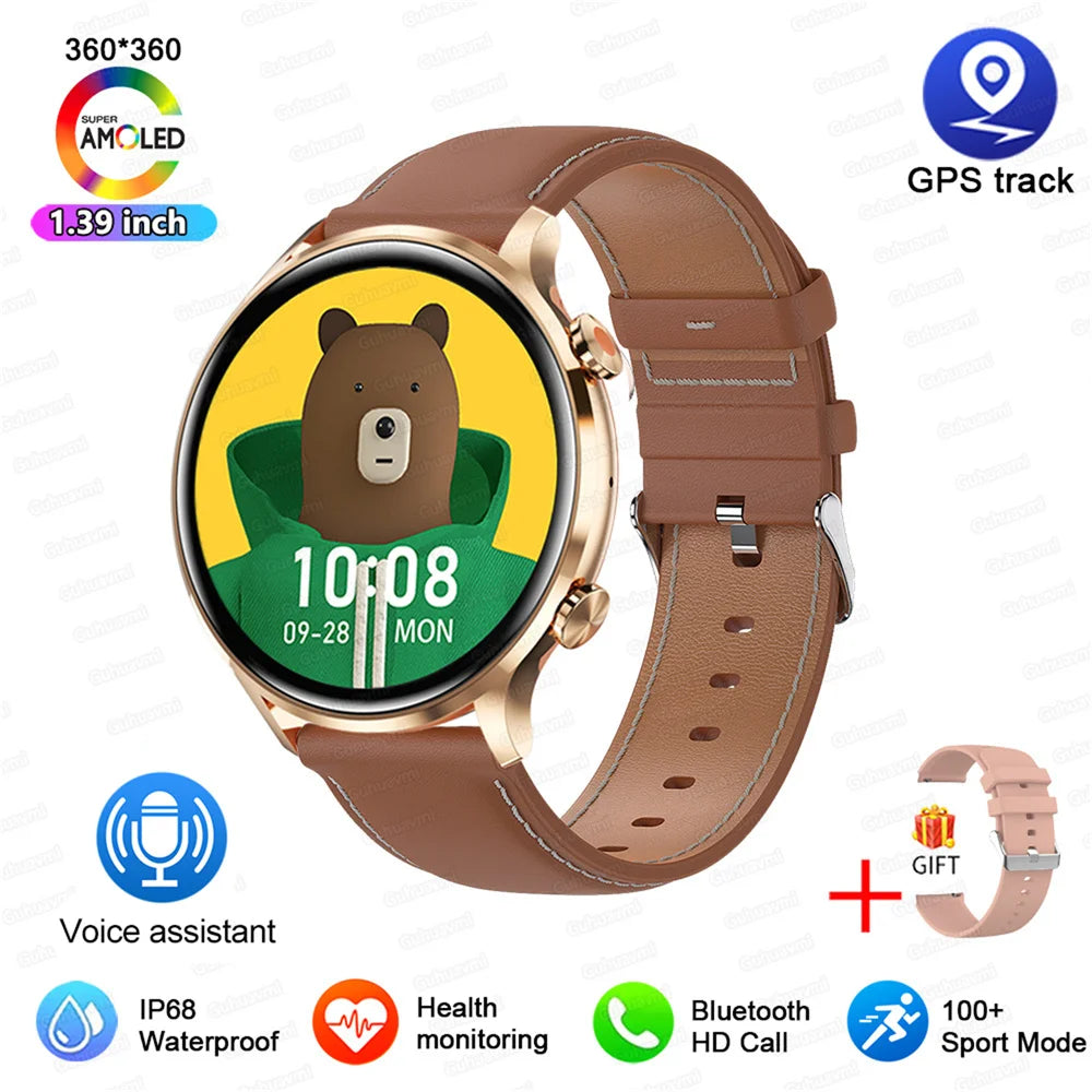 2024 New Smartwatch Women AMOLED HD Screen Always On Display Bluetooth Call IP68 Waterproof GPS Smart Men Watch For Android ios