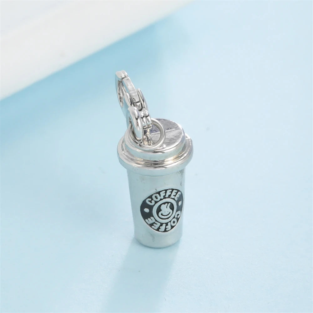3D Coffee Cup Pendants Keyring For Women Men Antique Silver Color Charm DIY Jewelry Findings Keychain Accessories Souvenirs Gift