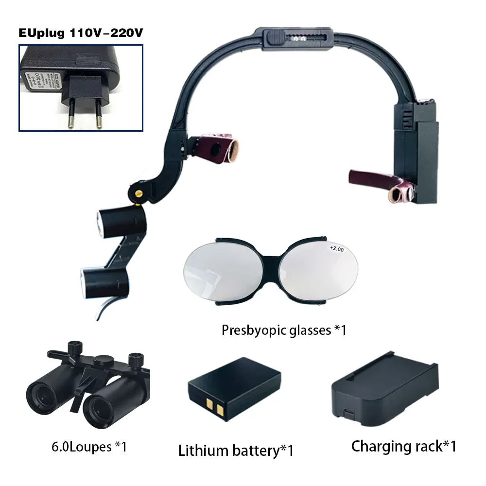 Dental 2.5X 3.5X 5X 6X Optional Loupe Magnification Binocular Surgical Magnifier with Headlight LED Light Dentist Medical Loupes