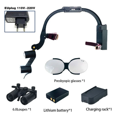 Dental 2.5X 3.5X 5X 6X Optional Loupe Magnification Binocular Surgical Magnifier with Headlight LED Light Dentist Medical Loupes
