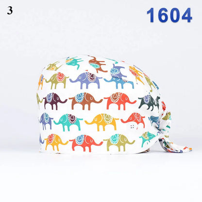 Floral Soft Hat Printing Nurse Sweat-absorbent Head Wrap Towel Surgical Anti-Dirty Pure Cotton Cap With Button Scrub Cap